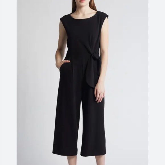 Tahari ASL Side Tie Scuba Crepe Crop Wide Leg Jumpsuit - Picture 1 of 7